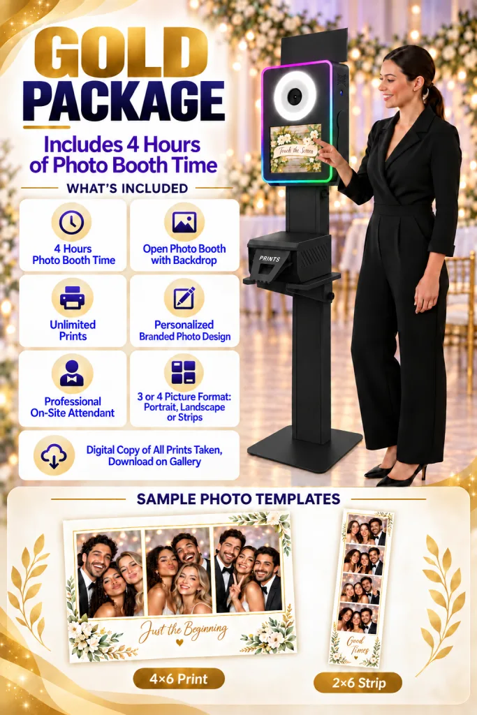 Gold Package Lumia M Pro wedding photo booth with personalized print examples