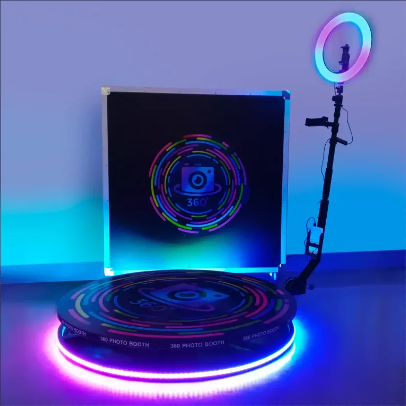 Round 360 Photo Booth Automatic Spin Travel Case Included 3
